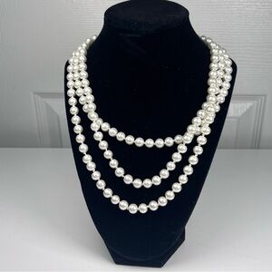 Vintage Faux Knotted Glass Pearls Necklace 58”